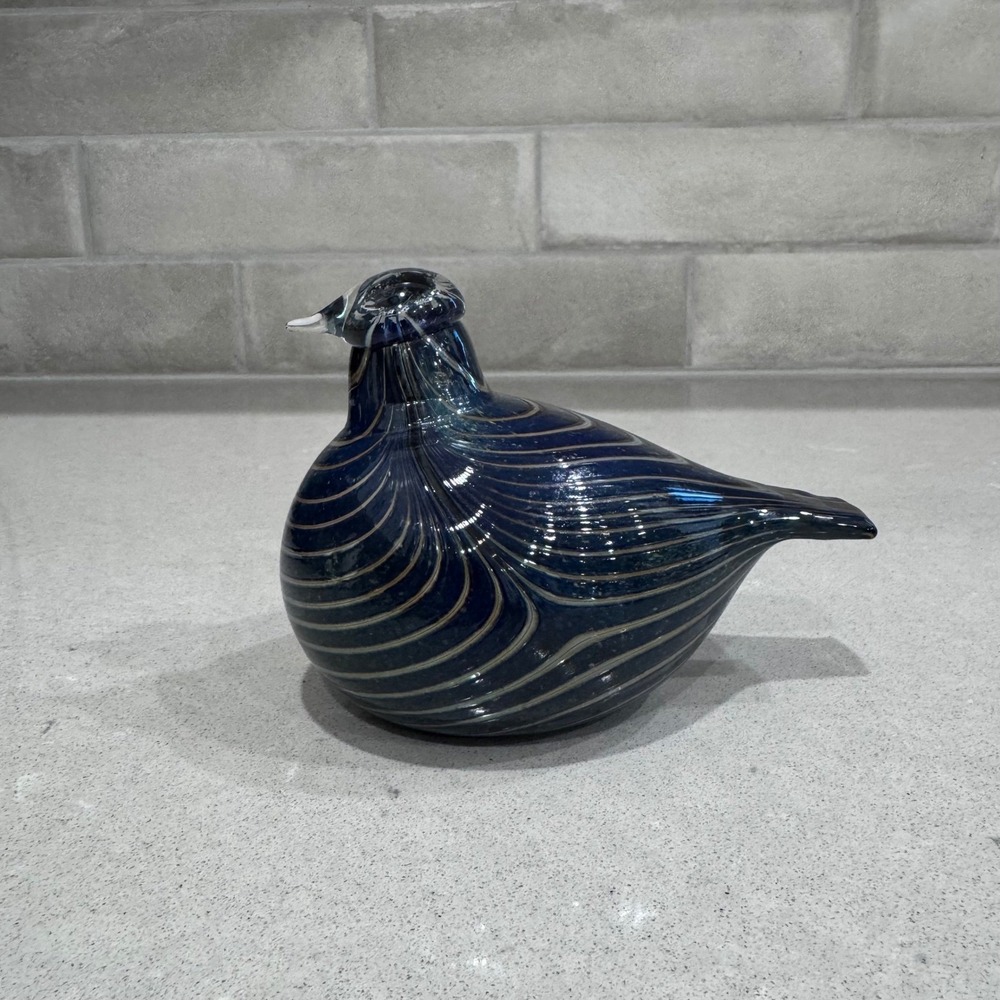 Iittala Oiva Toikka Glass Bird Blue Silver Filigree Finland Art Glass Figurine